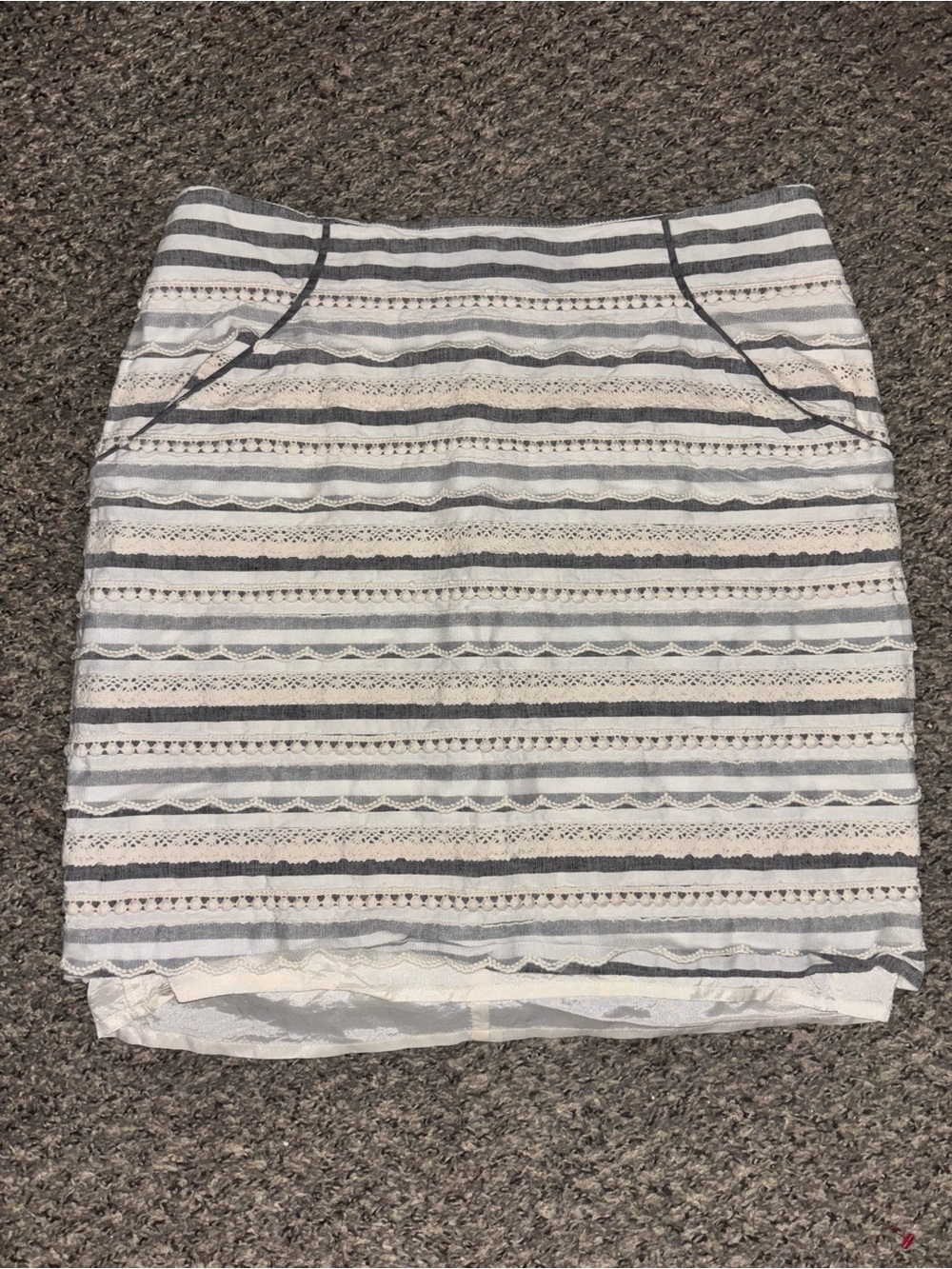 Anthropologie Tabitha Sailing Lace Striped Cotton Linen Mini Skirt Gray 8